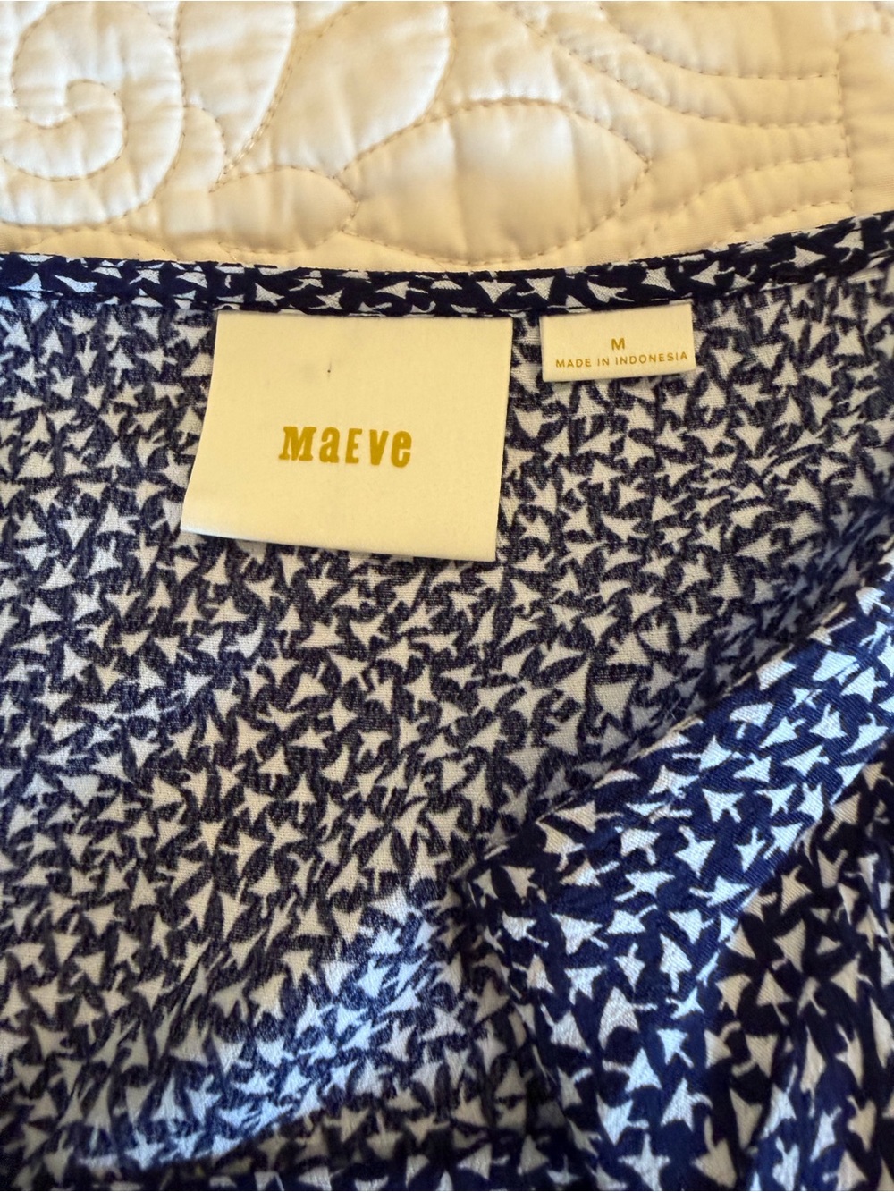 Anthropologie Maeve Navy and White Tie-Sleeve Scoop Neck Blouse M - Picture 4 of 8